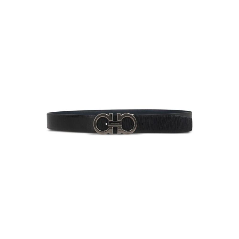 Semi-Matt Grained Leather Reversible Gancini Belt Women